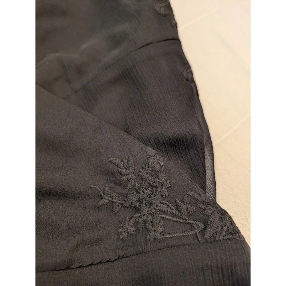 Lulus‎ Fun Affair Black Floral Embroidered Tassel Wrap Midi Dress  S